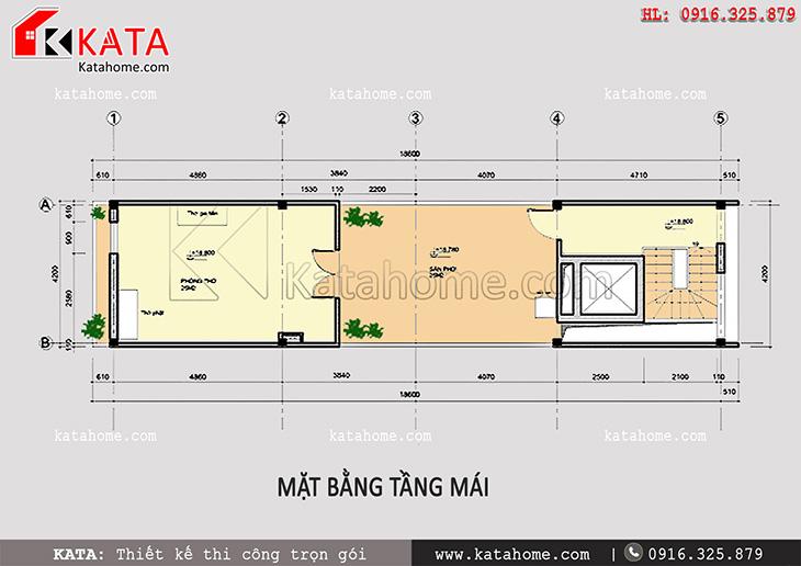 Hình ảnh: Mặt bằng tầng mái của nhà phố đẹp 6 tầng kết hợp kinh doanh- Mã số: NP 67056