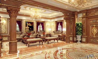 Không gian phòng khách của mẫu biệt thự lâu đài 3 tầng tân cổ điển đẹp