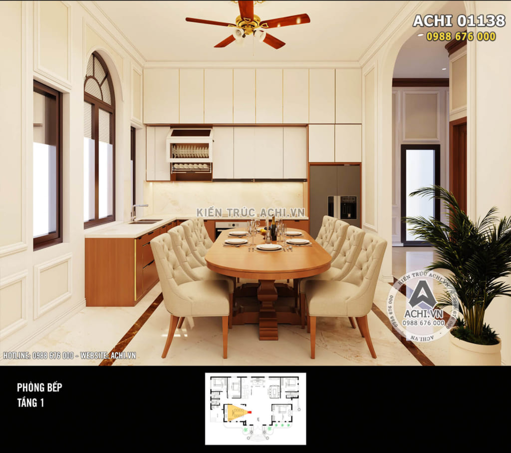 Thiết kế nội thất phòng bếp kiến trúc tân cổ điển