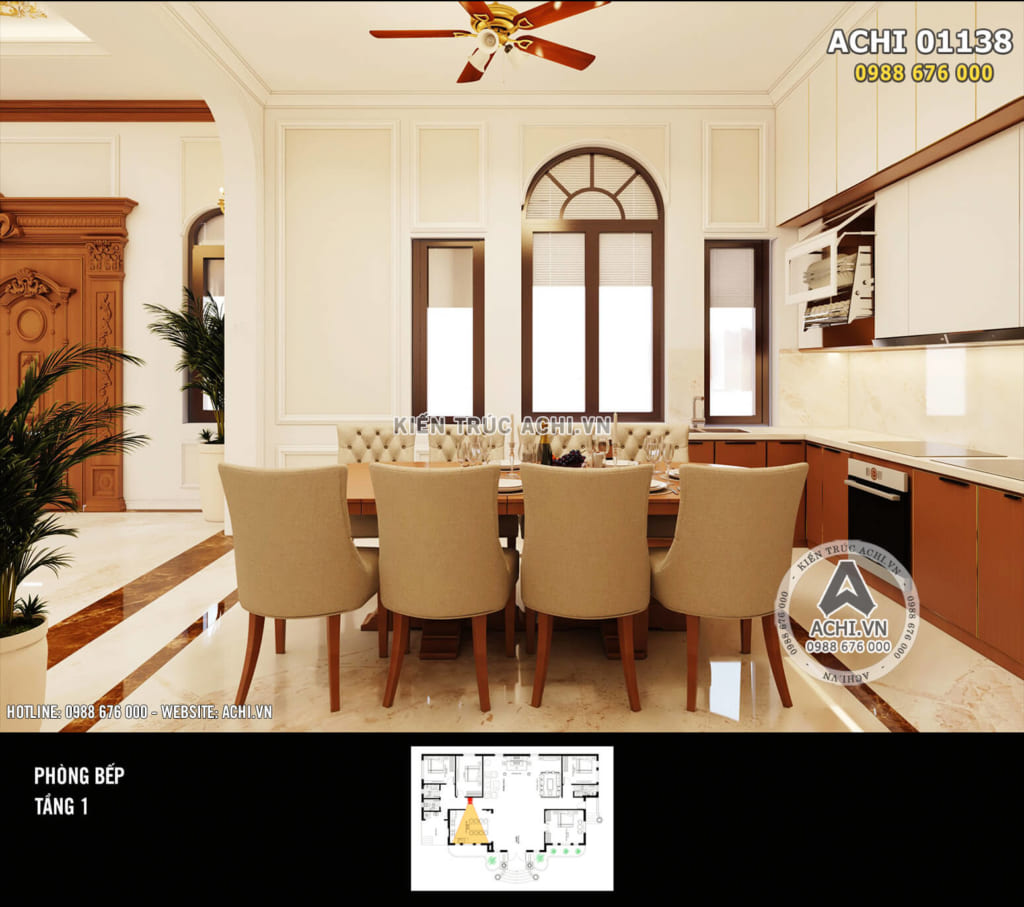 Thiết kế nội thất tân cổ điển phòng bếp đẹp
