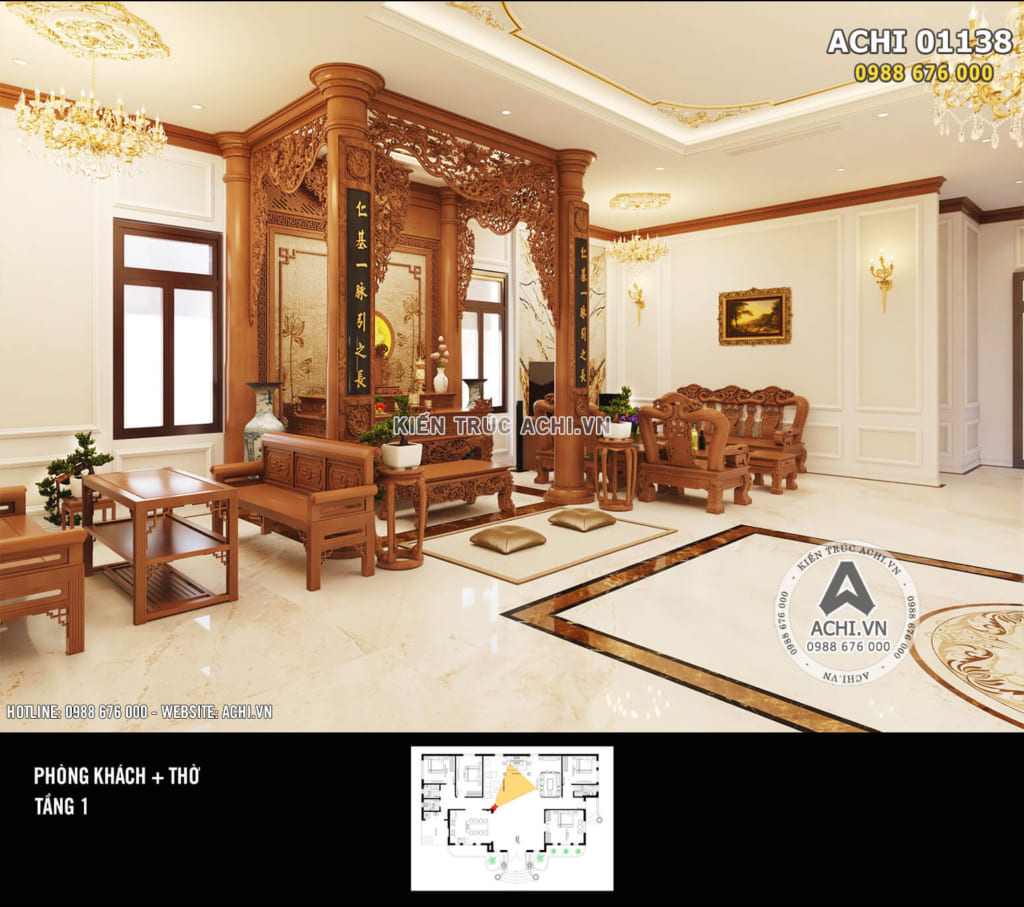 Thiết kế nội thất phòng thờ tân cổ điển đẹp