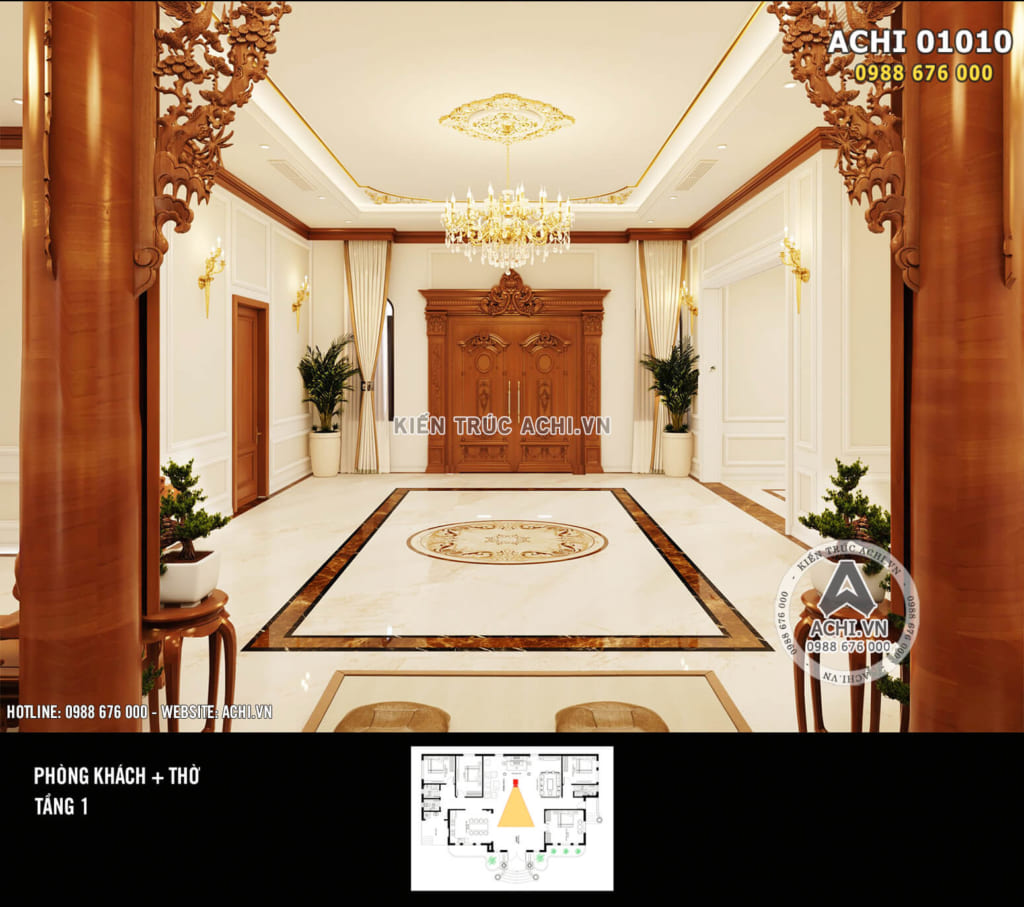 Thiết kế nội thất sảnh chờ phòng khách kiến trúc tân cổ điển
