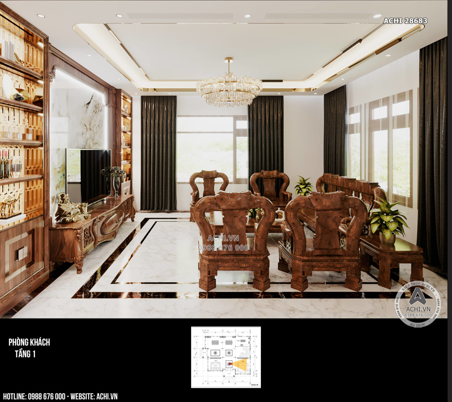 Mẫu thiết kế 3D nội thất phòng khách sang trọng, đẳng cấp