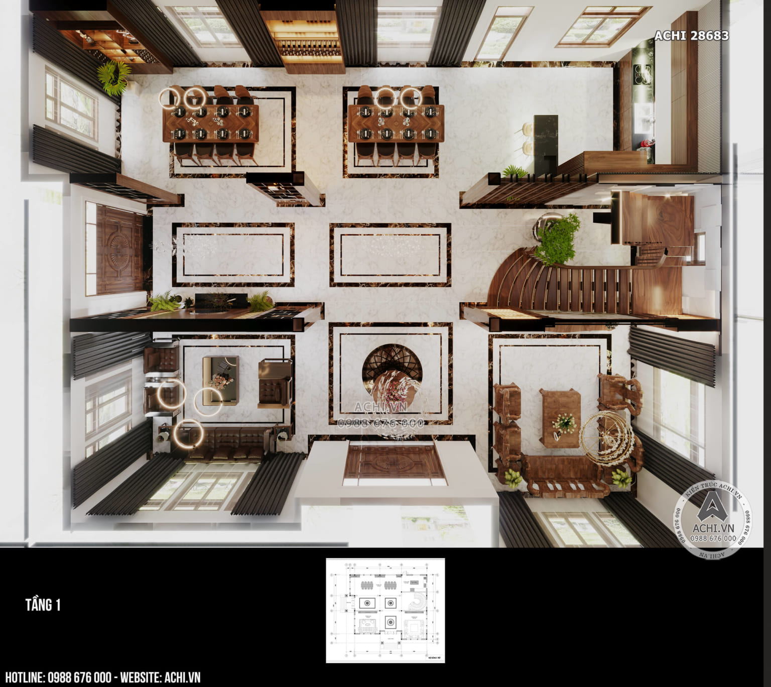 Mặt bằng tầng 1 mẫu nội thất hiện đại đẹp